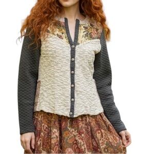 BKE Mixed Pattern Material Bohemian Cardigan Sweater Size S